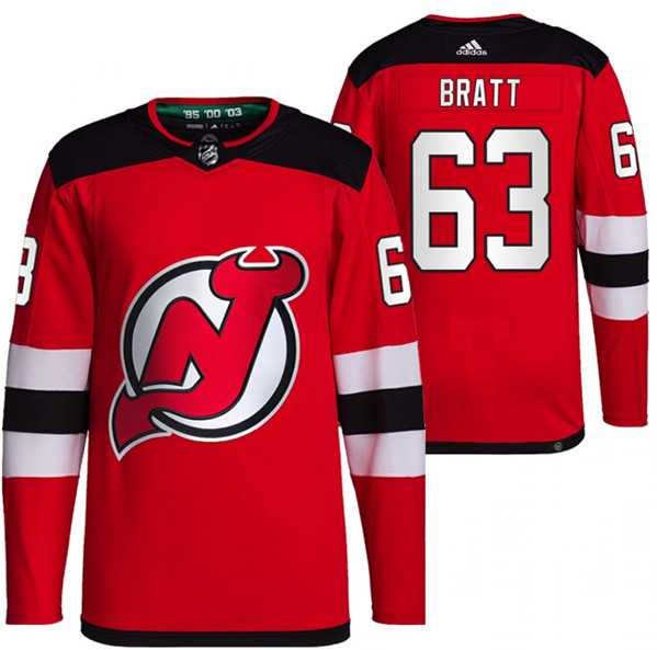 Mens New Jersey Devils #63 Jesper Bratt Red Stitched Jersey